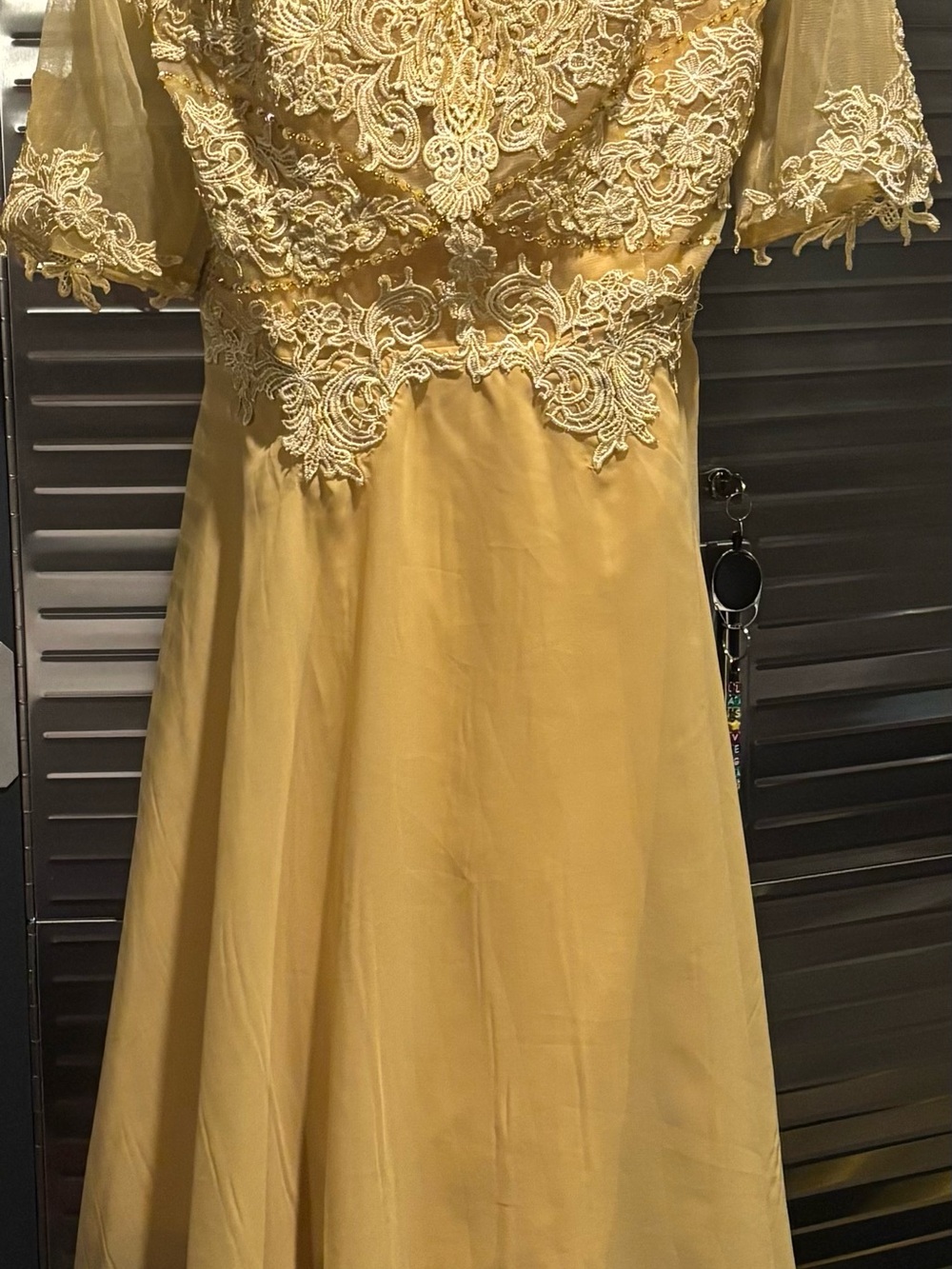 Golden Lace A-Line Evening Dress
